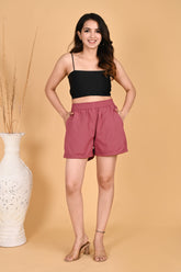 ROSE TAUPE LINEN SHORTS - SKYTICK
